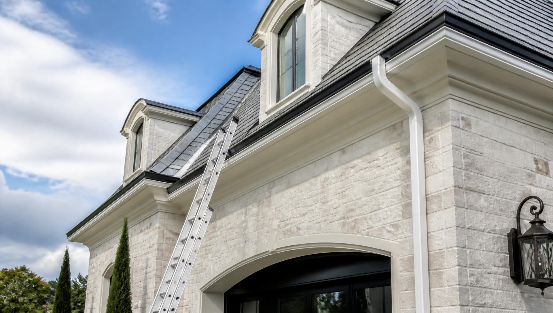 Gutter along a residential roofline