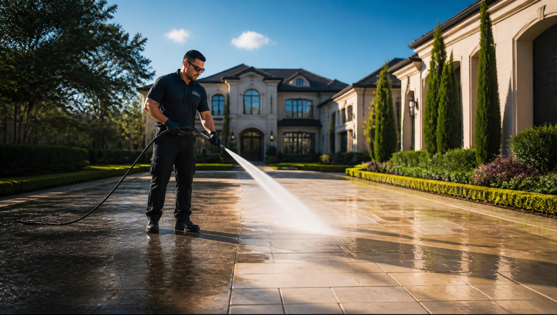 Pressure washing an exterior surface