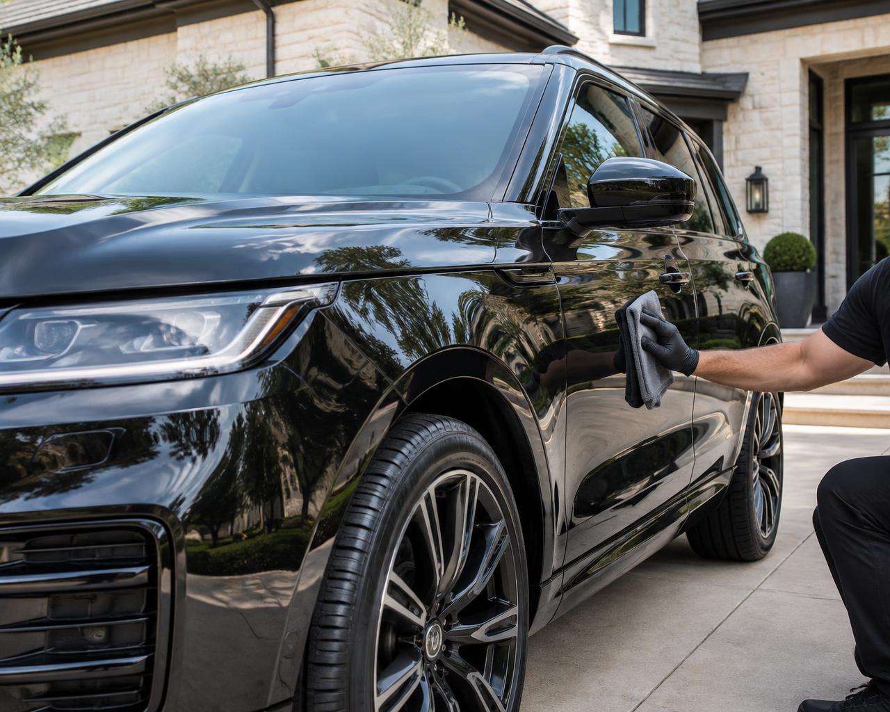 Illustrative car detailing on a black SUV